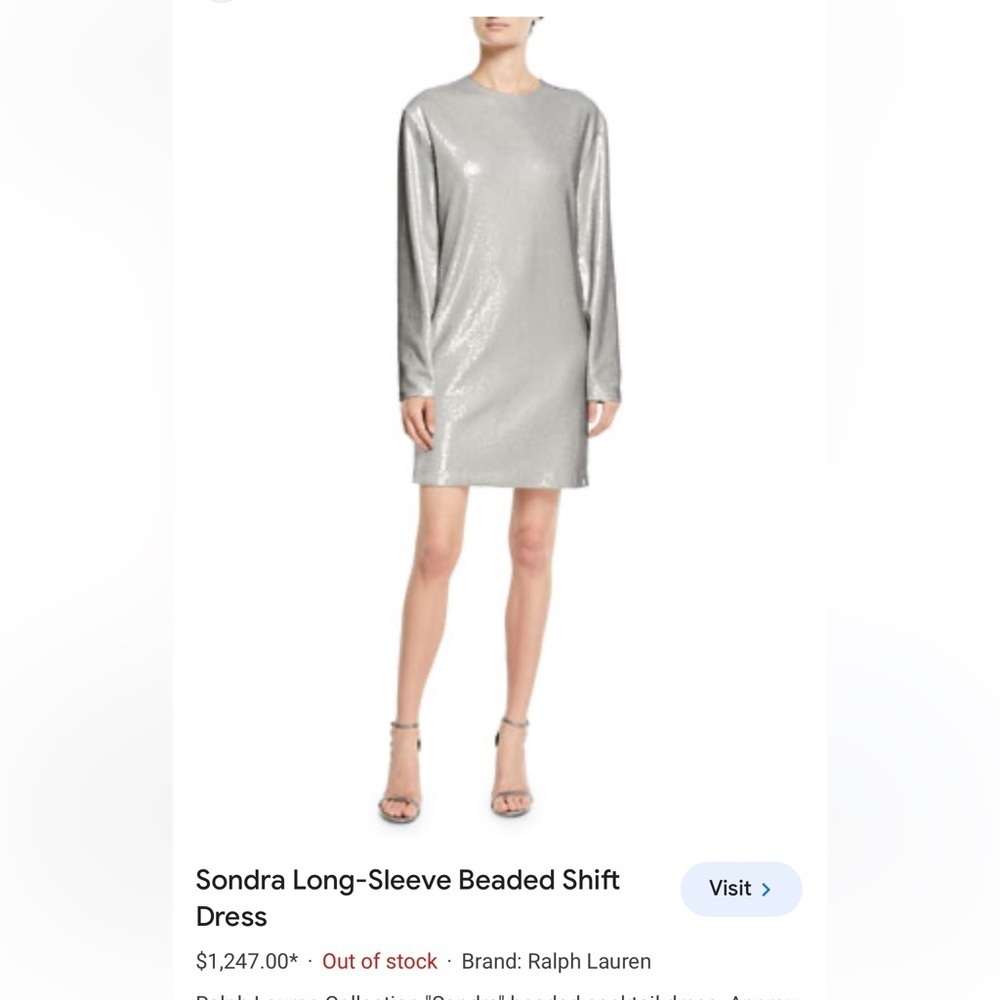 NWT Ralph Lauren Purple Label Runway Collection Silver Sequin Sheath Dress 8
